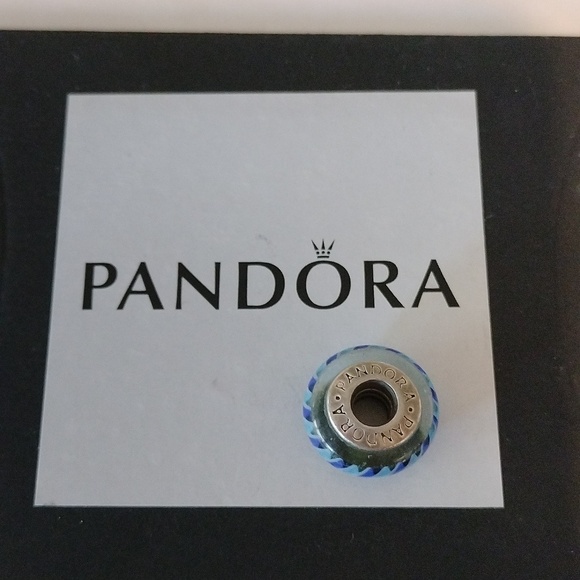 Pandora Blue Stripes Murano Glass Bead Charm Retired 925 ALE 790611 - Picture 6 of 6